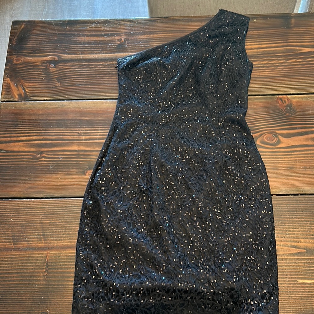 One shoulder black cocktail dress